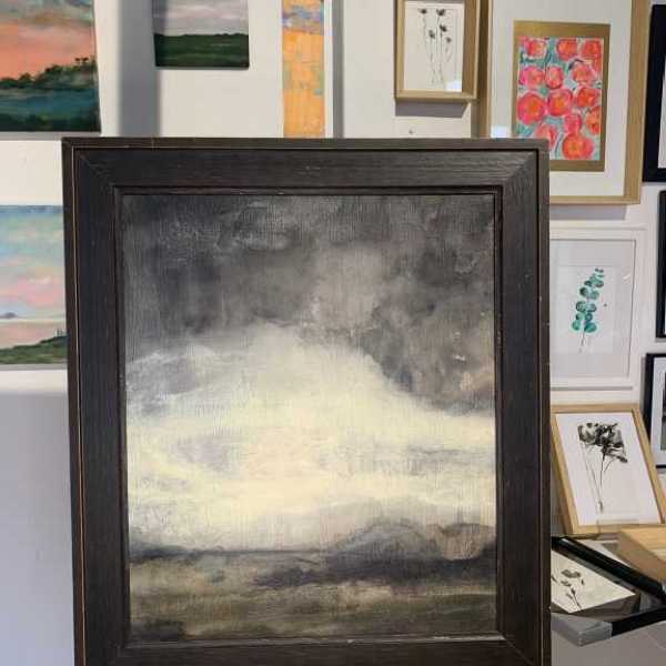Crpuscule encres et huile sur toile 57x66cm encadr sold visible chez Partisan Pizza Vannes